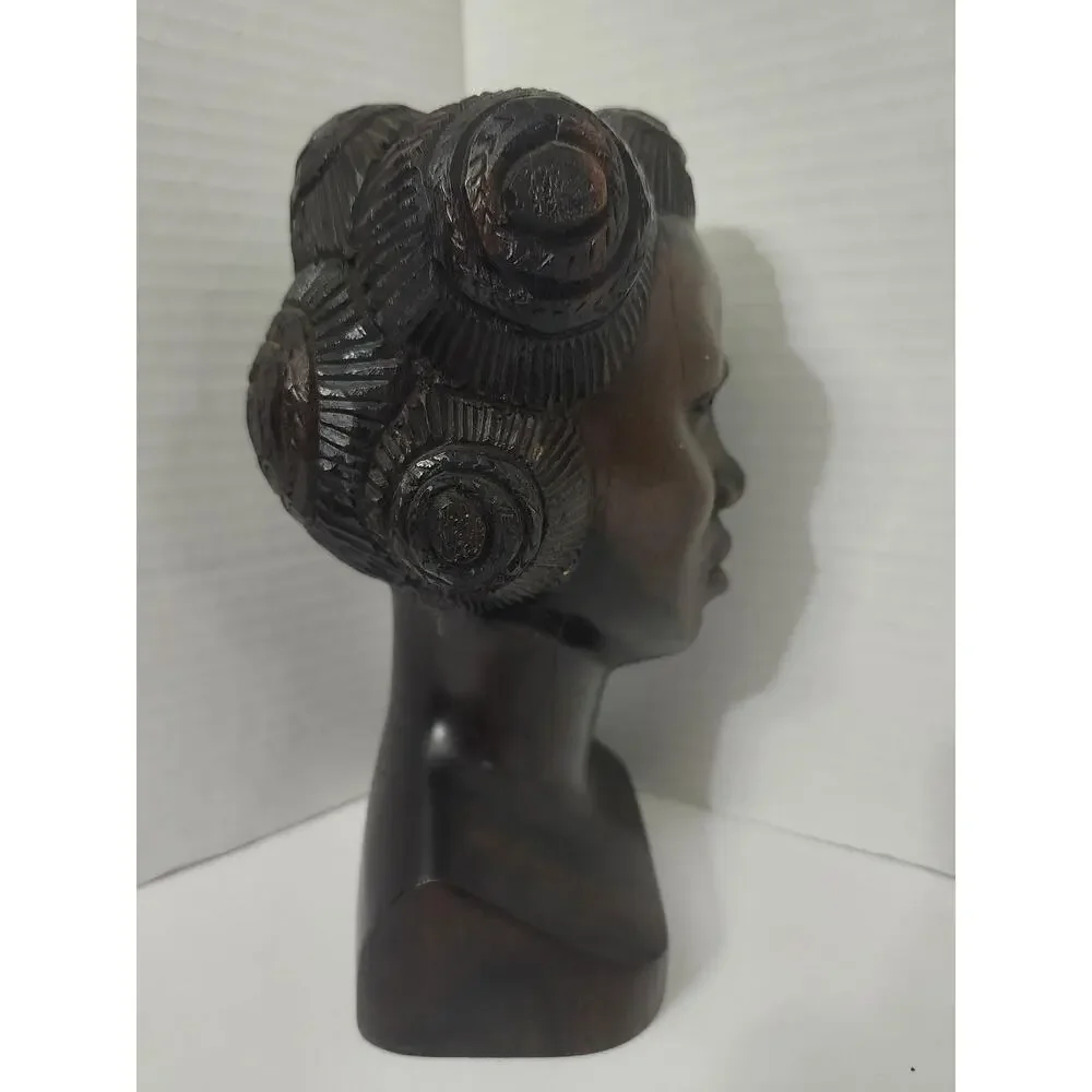 African Hand Carved Ebony Wood Woman Bust Sculpture